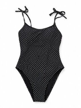Black & White Polka Dot One Piece Swimsuit | Tie Strap | Size M